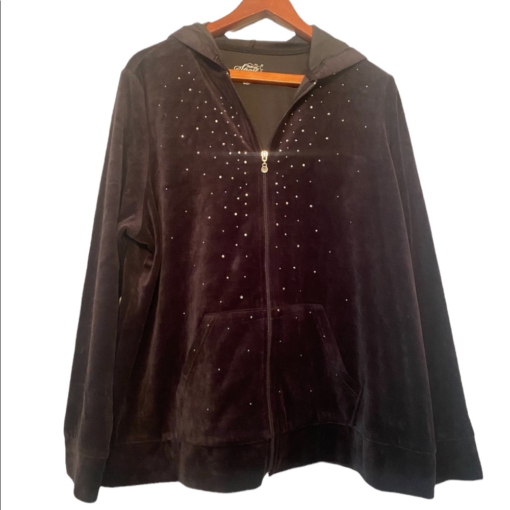 PRICED TO MOVE!!  Style & Co Black Velour Hoodie Track Suit w Rhinestone Accents